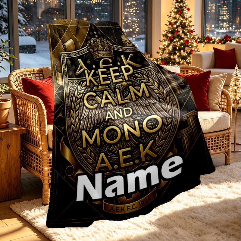 Custom Name Personalized AEK Athens FC Print Blanket, Home Decor, Bedroom, Sofa, Camping, Couch, Gifts for Birthday Christmas