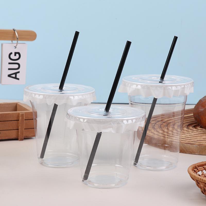 10 шт. 360/420/520 мл пластиковые стаканы с соломинками и крышками, стакан для закусок и напитков, стакан для холодных напитков, прозрачный одноразовый пластиковый стакан ПЭТ, стакан для боба-молочного чая