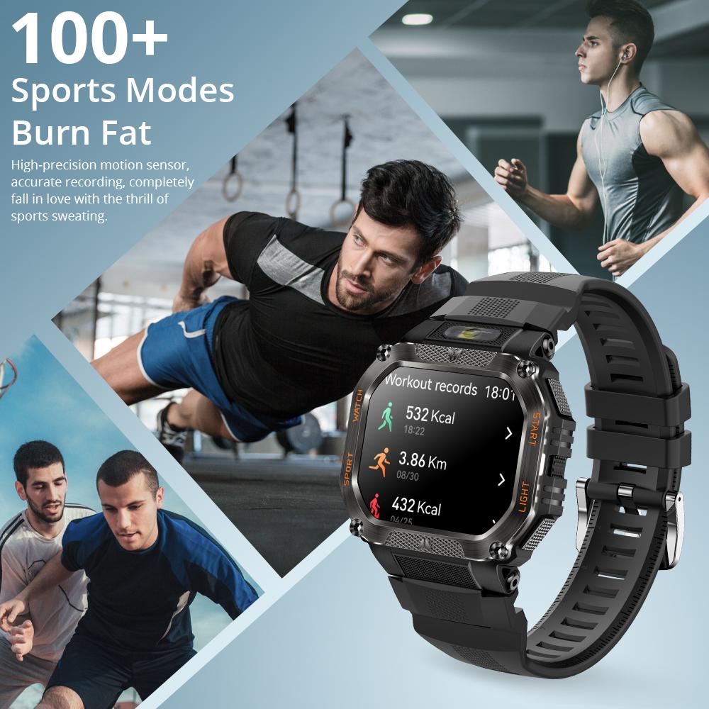 HT34 Smart Watch Men Bluetooth Call Outdoor Rugged Smartwatch 3ATM IP68 Waterproof Flashlight Sports Fitness Watches