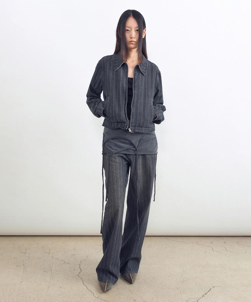 INSILENCE WOMEN Surface Slub Straight Denim Dark Grey
