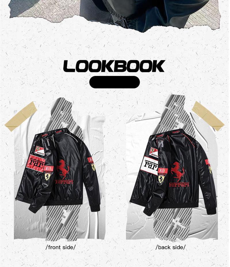 Мотоциклетная куртка из ПУ-кожи с флисовой подкладкой и американской вышивкой