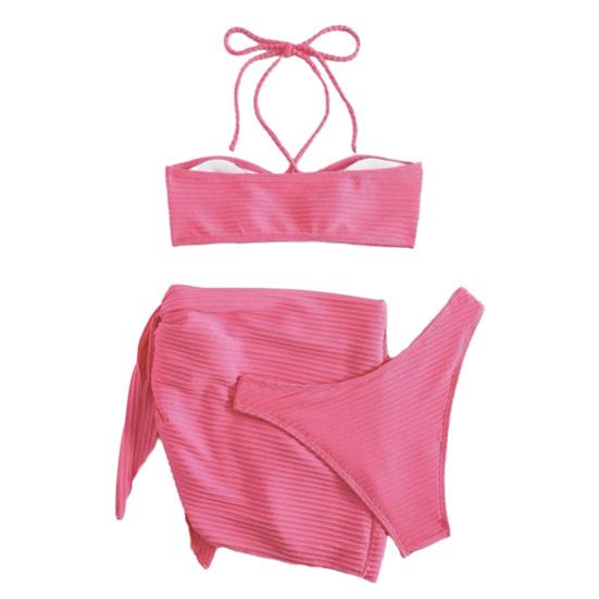 Женский сексуальный раздельный купальник, 3 шт./компл., однотонный плиссированный бюстгальтер с лямкой на шее, высокая талия, купальник на шнуровке, комплект бикини