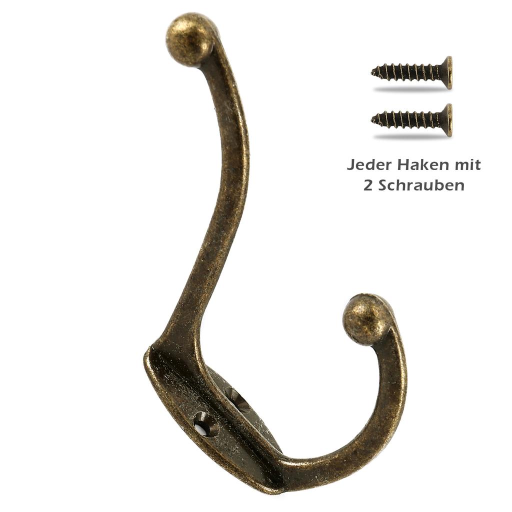 5Pcs Double Coat Hooks Wall Mounted Bathroom Coat Rack Retro Bronze Clothes Hanger Heavy Duty Door Coat Non-slip Hooks