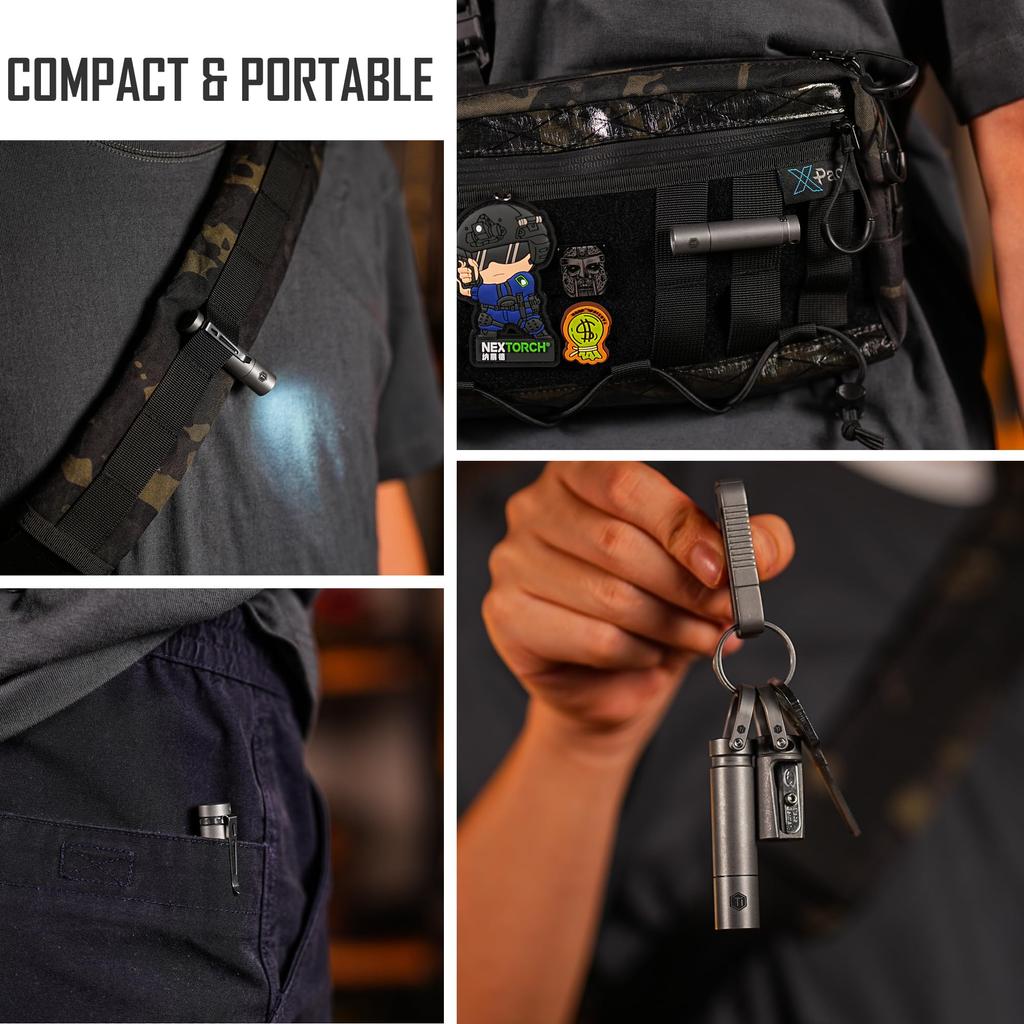 KeyUnity KF04 Titanium Pocket LED Изготовлен из титана, ультра совместим с щелочными батареями AAA AAA IPX8, устойчив к коррозии, практичное освещение для яркости 120 EDC