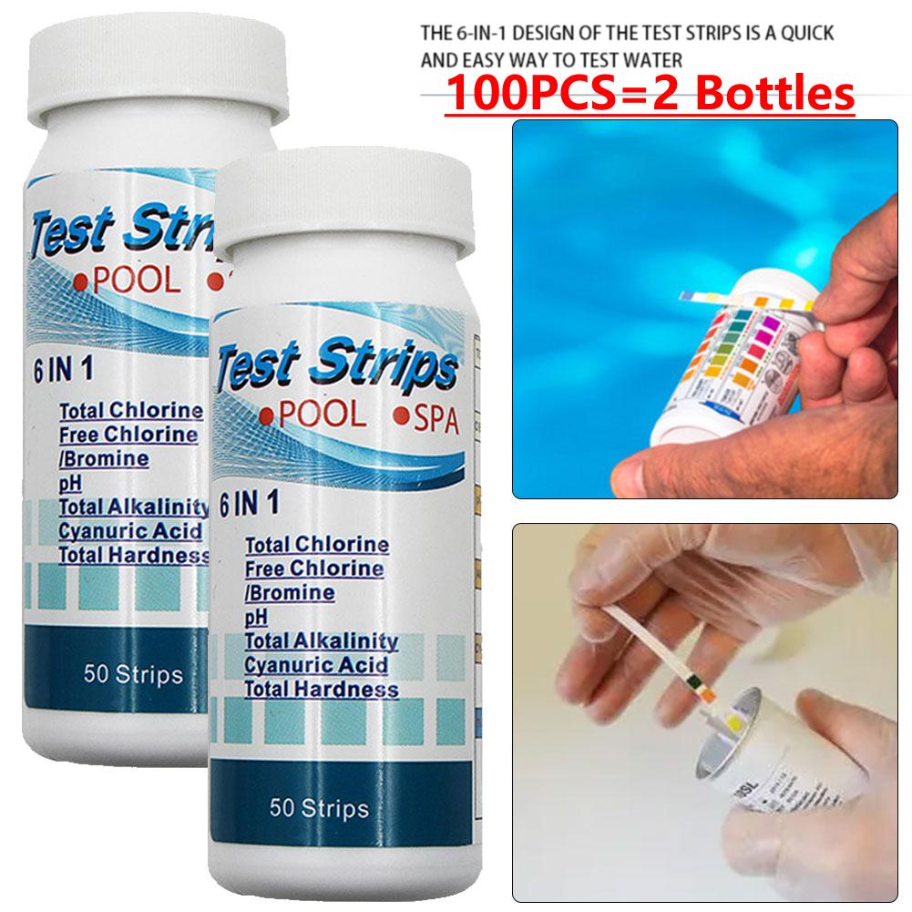 50/100 шт. Тест-полоски для pH воды бассейна Многоцелевые 7-в-1 Значение остаточного хлора Щелочность Жесткость Тестер для бассейна Спа Запчасти