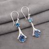London Blue Topaz Gemstone 925 Stamped Silver Jewelry Zircon Hook Earrings 1.84" CZE-9-10