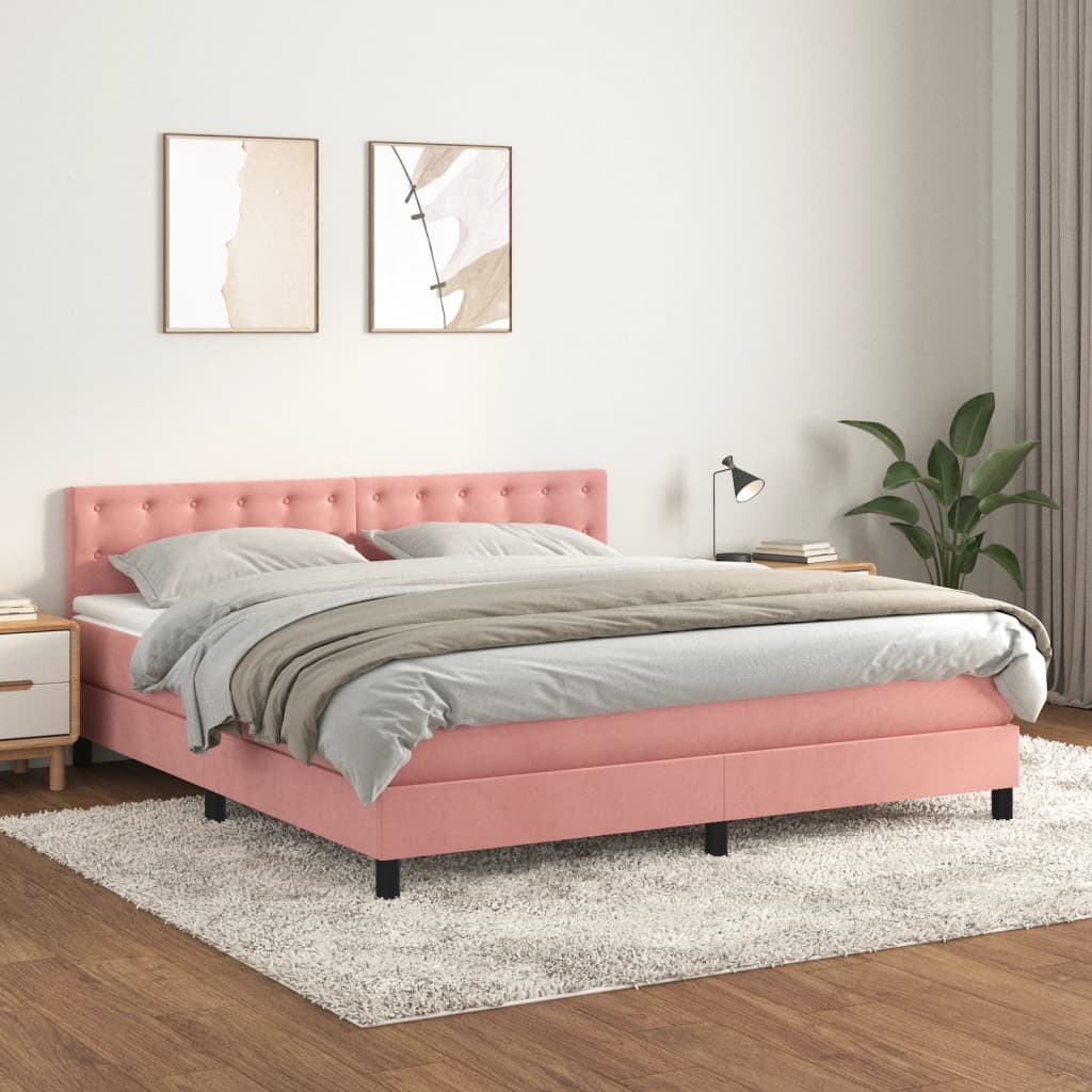 Box Spring Bed with Mattress Pink 160 x 200 cm Velvet