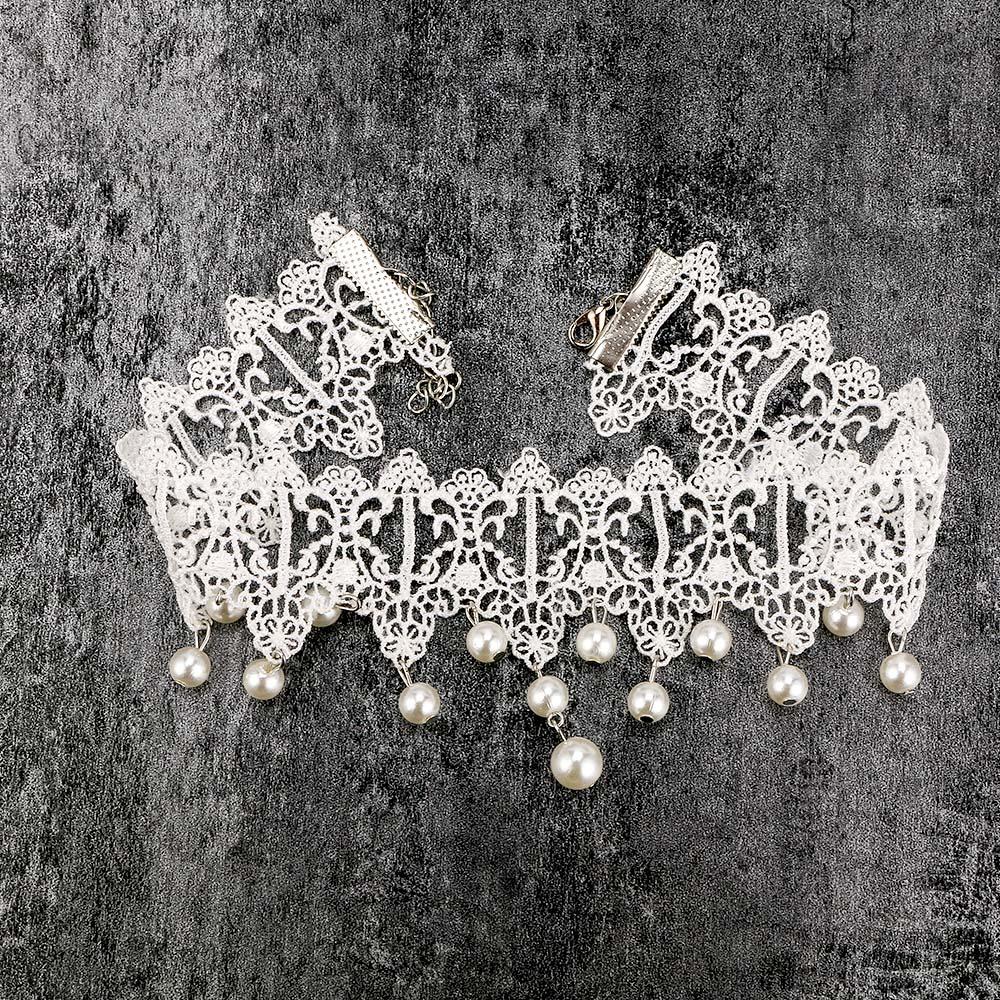 Короткое женское свадебное жемчужное ожерелье с кружевным воротником, готическое ожерелье-чокер