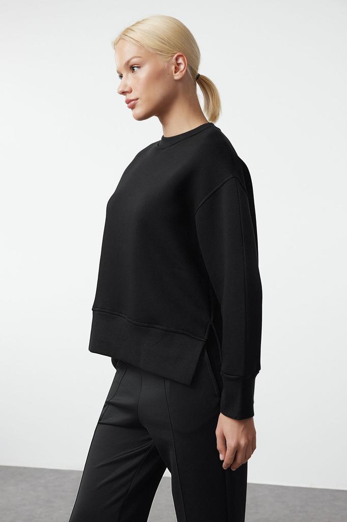 Женская модная стильная толстовка с толстым флисом внутри и круглым вырезом, стандартная посадка, базовая трикотажная толстовка