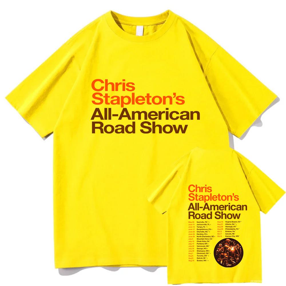 All-American Road Show Tour 2026 T-shirt Band CHRIS STAPLETON Graphic Tshirts Unisex Streetwear Cotton Short Sleeve Men T Shirt
