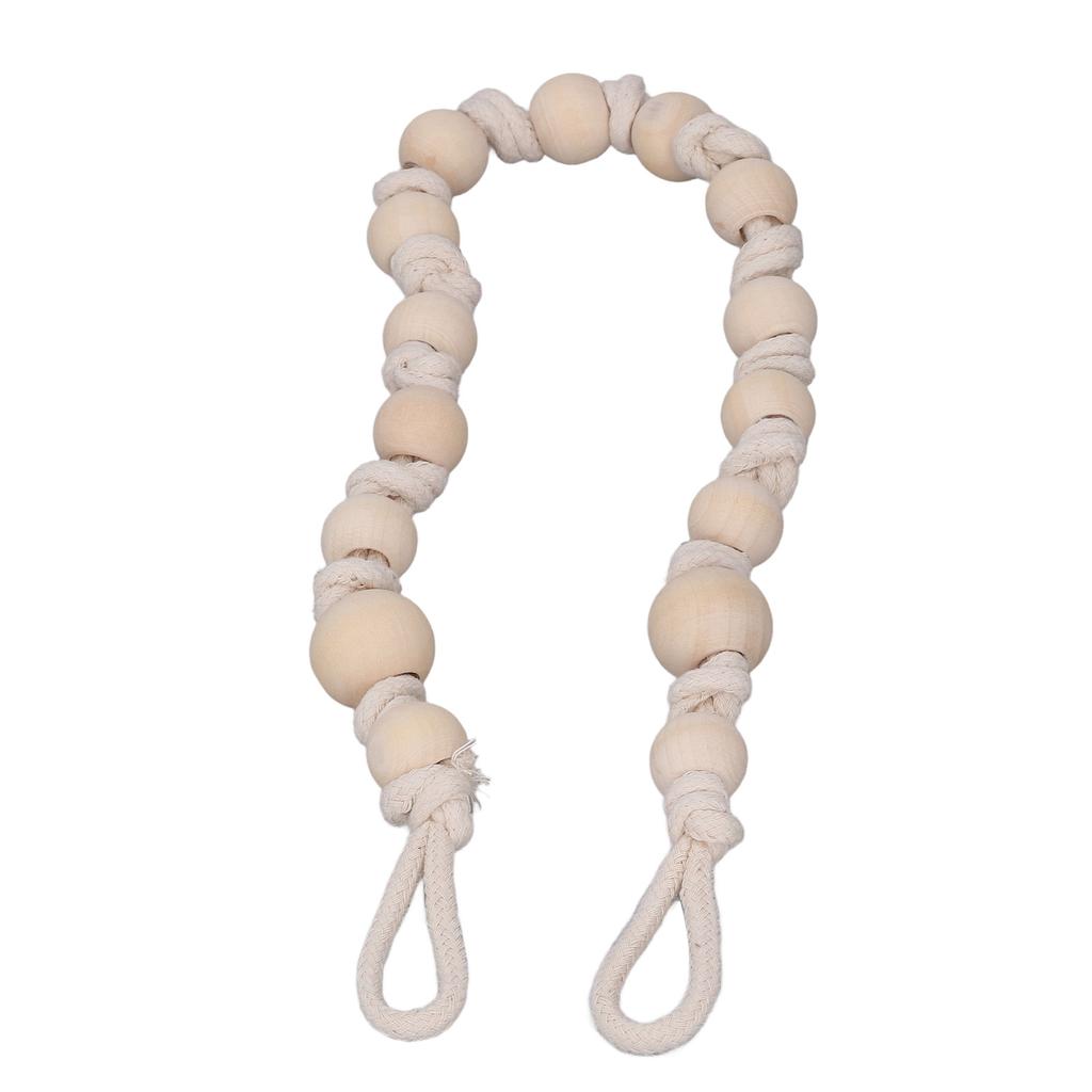Boho Curtain Tiebacks Bohemian Style Durable Wood Rope Wide Application Curtain Holdbacks for Curtain Towel Paper Beige