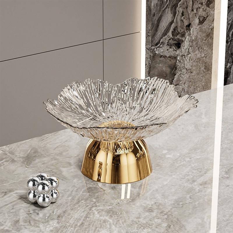 Прозрачная фруктовница на высокой ножке для дома, гостиной, кофейного столика, легкая роскошь, высококлассная фруктовая ваза, тарелка для конфет и закусок