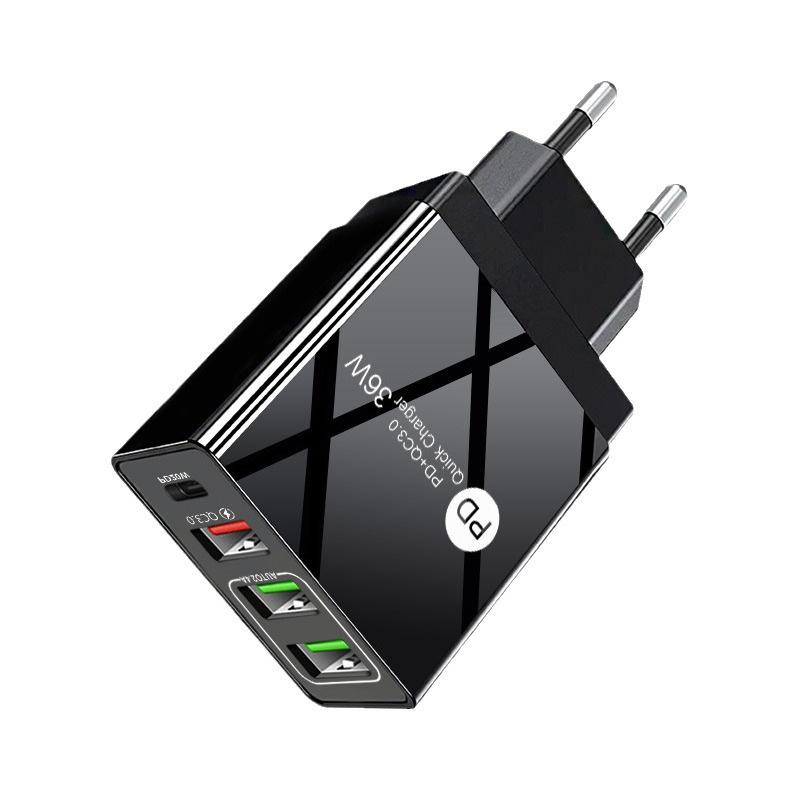 PD33W GaN QC3.0 Multi-Port Fast Charger, European Standard, 9V/12V Compatibility.