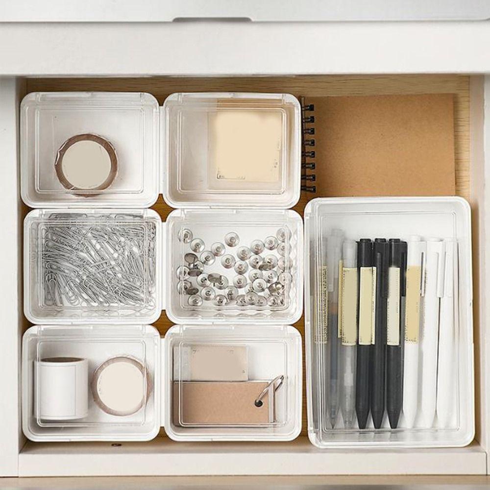 Flip Cover Double-Open Storage Box Waterproof Dust-proof Office Drawer Storage Box with Lid Plastic Small Item Tidy Container