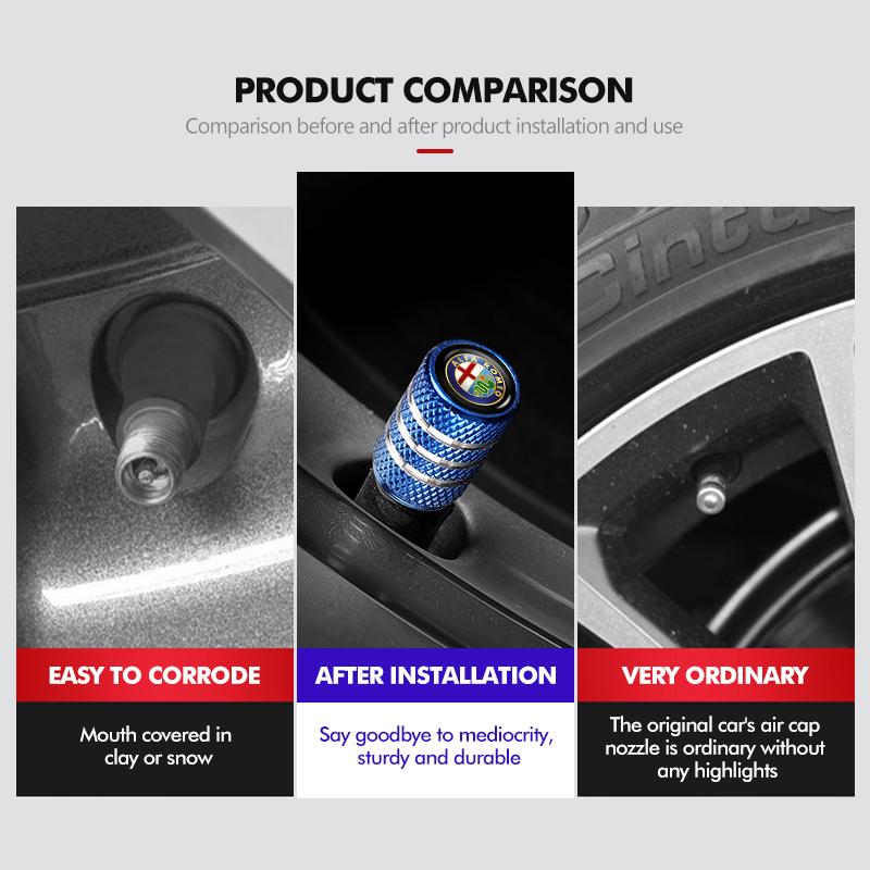 JPYAX1 4Pcs Car LOGO Tire Valve Cap Waterproof Auto Accessories For Alfa Romeo Giulietta GT 159 147 156 Mito Brera Giulia Spider F1
