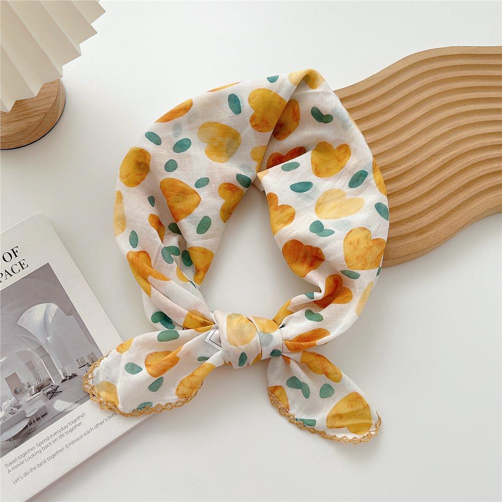 Flower Cotton Linen Print Scarves Floral Square Handkerchief Elegant Small Square Scarf  Women