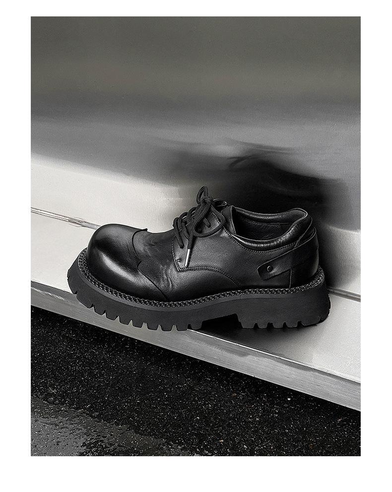 2024 Мужские туфли дерби из натуральной кожи с круглым носком - британский стиль, толстая подошва, черные ботинки