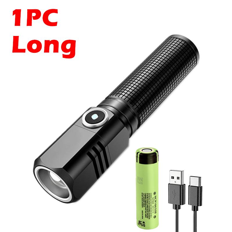 Powerful Led Flashlight XHP50 Use 18650 Battery Shot Long Smart Type-c Rechargeable Torch Lamp Waterproof Flashlight For Camping