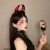 Cosplay Ox Horns Headband Black Feather Demon Hair Hoop Red Halloween Hair Band  Women Men