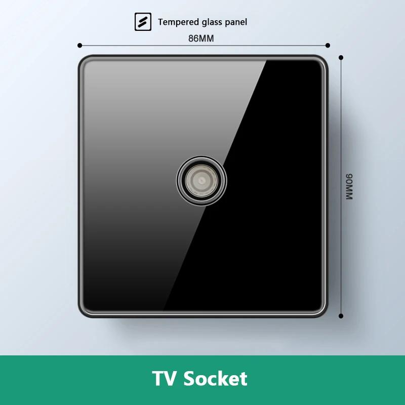 Роскошный настенный выключатель света из закаленного стекла, черная вилка UK 13A, универсальная настенная розетка с USB, 220 В, 1-канальный двухпозиционный переключатель скорости