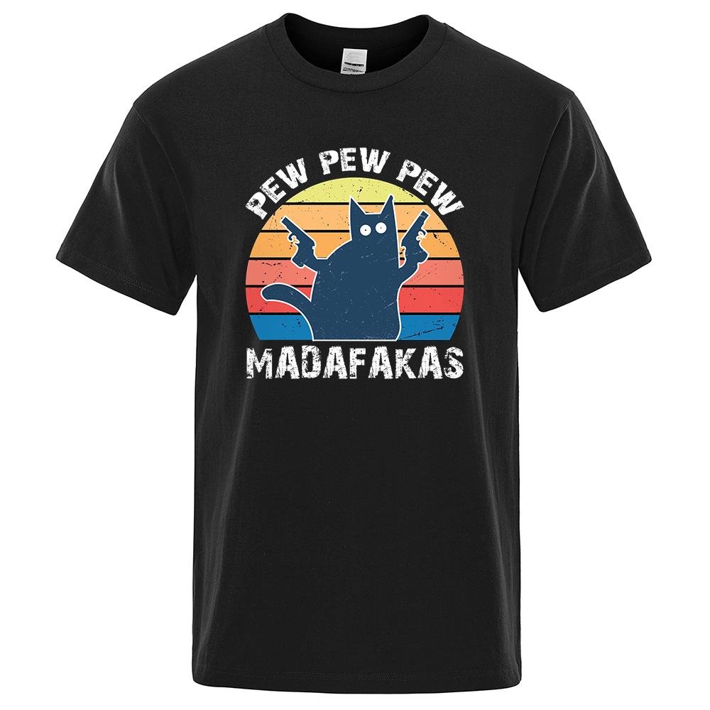 Футболка Pew Pew Madafakas для мужчин с коротким рукавом, новинка, забавная футболка с котом, винтажные летние топы, рубашки, футболка, футболка с круглым вырезом, уличная одежда