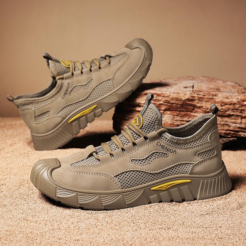 2025 мужская обувь весна новая сетчатая дышащая повседневная рабочая обувь модная универсальная обувь для строительства грязеотталкивающая сетчатая обувь