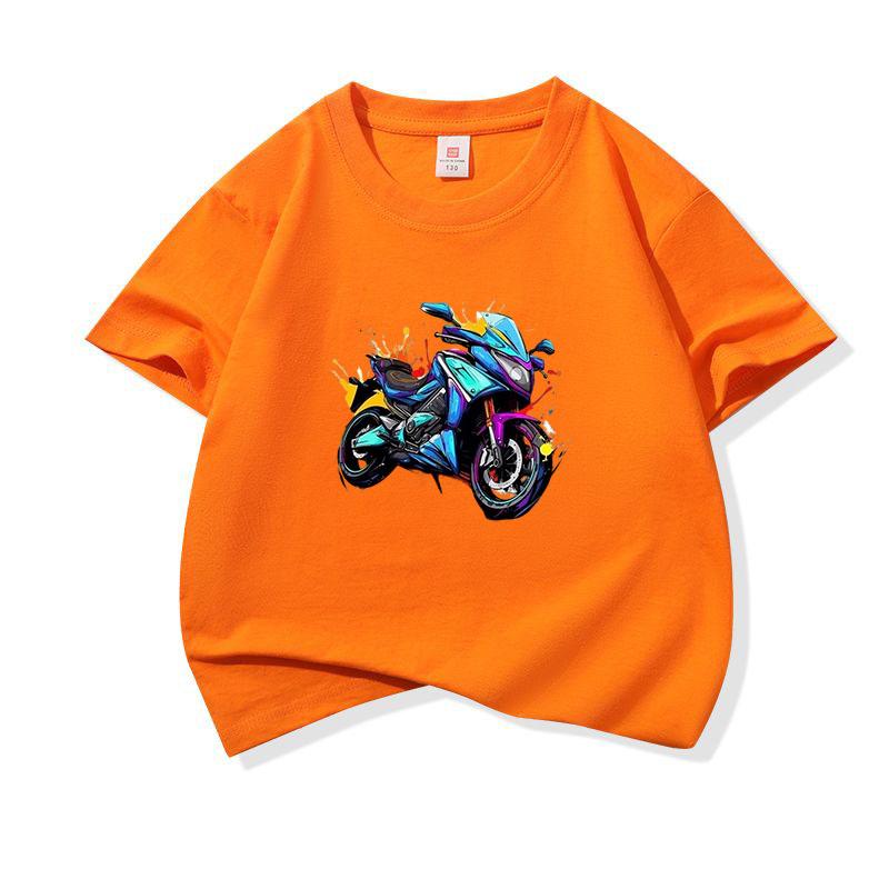 Graffiti Blue Sport Motobike Graphic Tee Kids 100 Cotton Crew Neck T Shirt Short Sleeve Breathable Tops For Boys Girls Children
