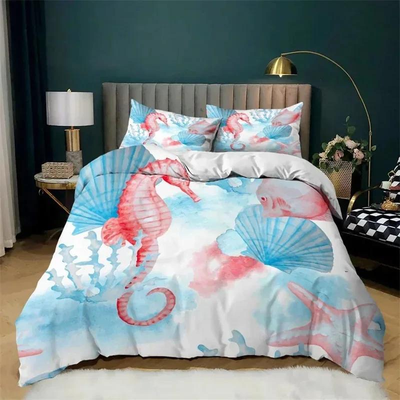 Океан 3D Морской Прибрежный Принт Комплект Постельного Белья Пододеяльник Наволочка Комплект Постельного Белья Постельное Белье Простыня Покрывало Полный Двуспальный Кинг-сайз