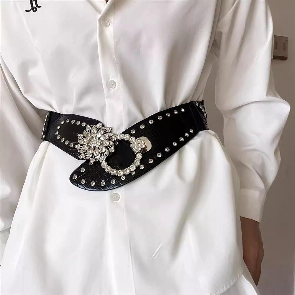 Waist Closure Waist Corset Belts Shiny Wide Rhinestone Belt Elegant Elastic Cummerbunds Girl