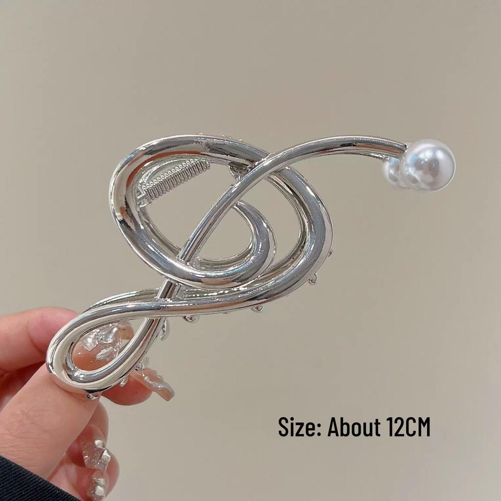 Elegant Women's Pearl & Metal Shark Hair Clip