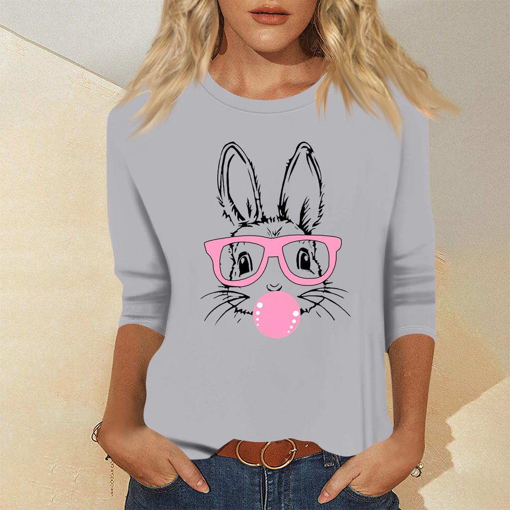 Women's Fashion Casual Seven Sleeve Valentine's Day Printed Pullover Top