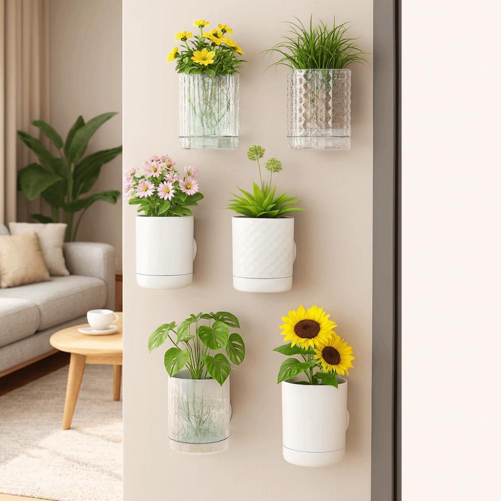 Double Layer Hydroponic Wall Planter Plastic Hanging Flower Pot Wall Hanging Vase Indoor Planting