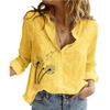 Women Fashion Cotton Linen Shirt Floral Print Long Sleeve Top Ladies Casual Stand-collar Buttoned Blouse