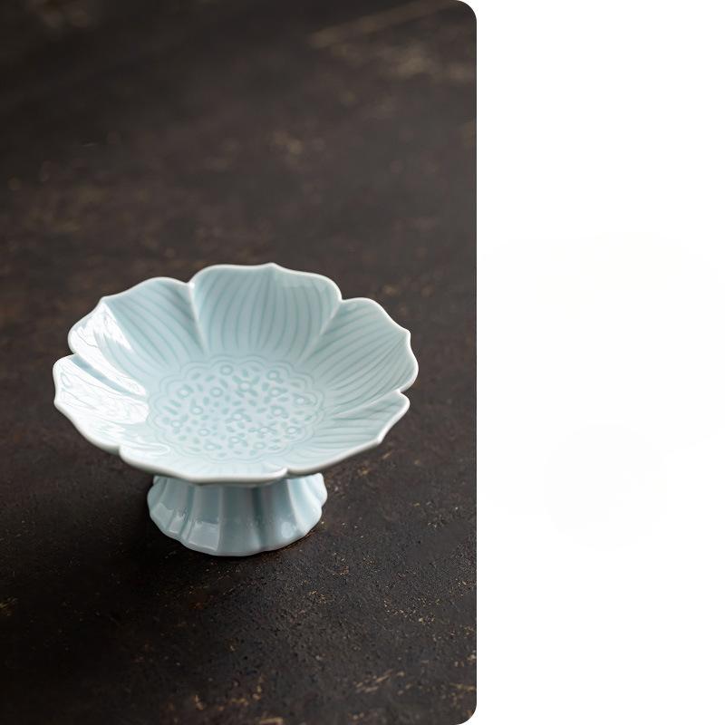 Китайская керамическая тарелка для фруктов на высокой ножке, тарелка для закусок в стиле дзен, тарелка для выпечки Будды, изысканная тарелка для закусок на высокой ножке, помолвочная тарелка