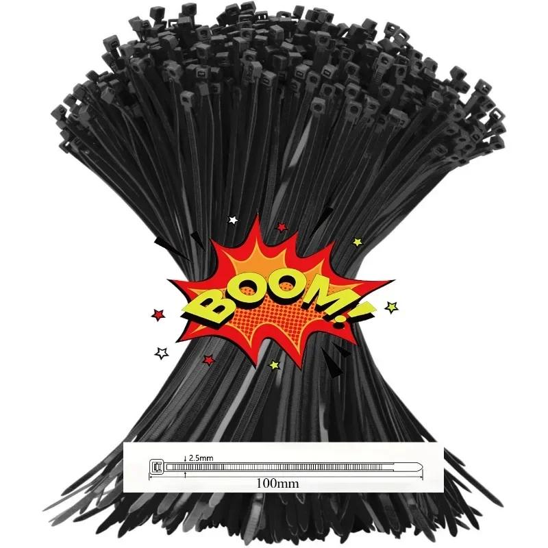 Прочные Пластиковые Стяжки Самозащелкивающиеся Нейлоновые Стяжки для Организатора Электроники Стяжки для Проводов УФ-стойкие Черные