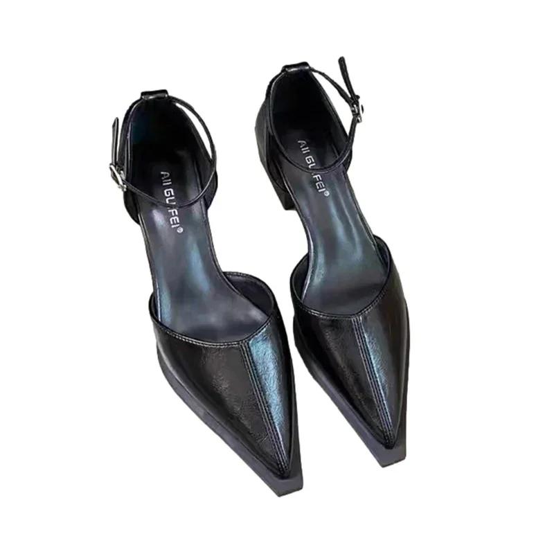 Fashion Pointed Toe Sexy Sandals Women Mid Heels Party Shoes Summer 2024 Pumps New Fashion Slippers Chunky Female Dress Zapatos Shallow