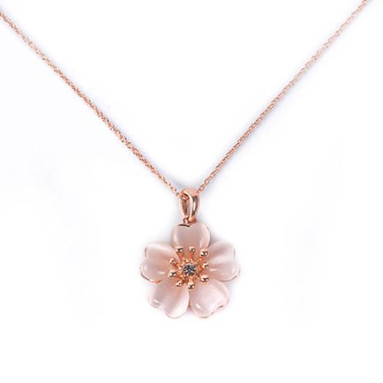 2Pcs Fashion Women Faux Opal Flower Pendant Necklace Stud Earrings Jewelry Set