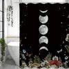 Moon Phase Witchcraft Gothic Wildflower Night Sky Floral Shower Curtain, Bathroom Decorative Shower Curtain, Waterproof Shower C