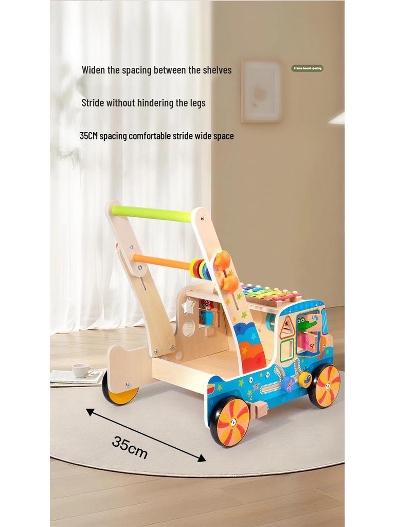 Детская деревянная каталка-толкалка с кубиками, ксилофоном, пазлом и игрушками для сопоставления