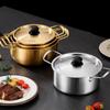 Korean Stainless Steel Instant Ramen Pot with Cover Golden Cookware Double Ears Cooking Pans Camping Noodles Pot Saucepan