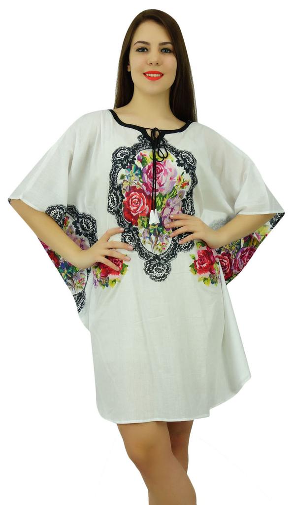 Phagun Cotton Kaftan Bohemian Floral Printed Caftan Short Maxi Nightwear
