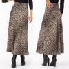 Leopard Print Maxi Skirt Elastic High Waist Satin Long Skirt Commuting Style A-Line Skirt Spring Autumn Women Sexy Skirt