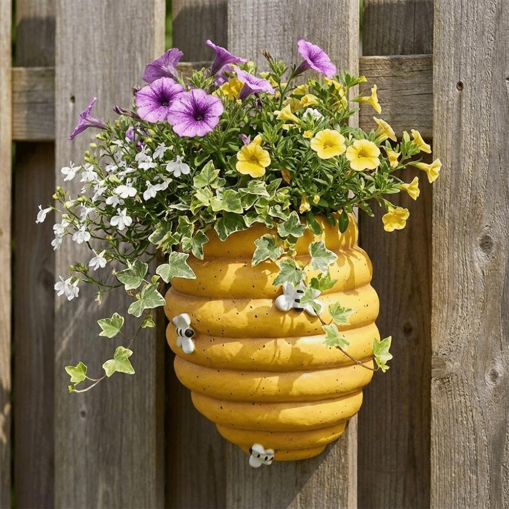 Creative Bee Embellishment Honeycomb Flower Pot Rustic Resin Wall Mounted Flower Pot Cartoon Hanging Vase Office
