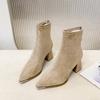 2025 New Fashion Pointed Toe Suede Single Boots Temperament Block Heel Fashion Boots Booties Women