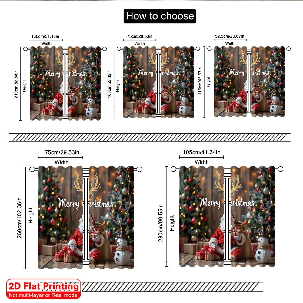 2pcs 2D Flat Printing Merry Christmas Popular Curtain Merry Christmas Snowman Santa 100% Polyester Without Electricity Festive