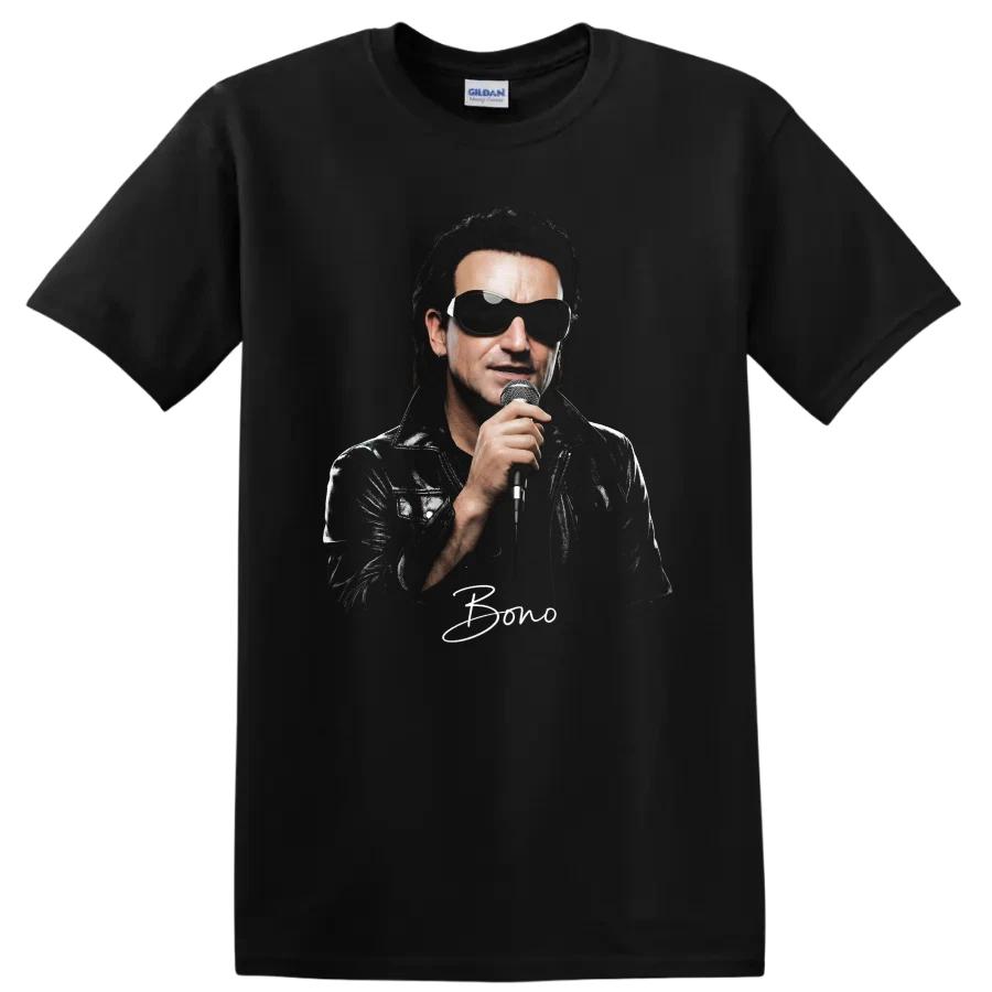 Bono Rock Music Portrait T Shirt U2 Frontman Singing Microphone Tee
