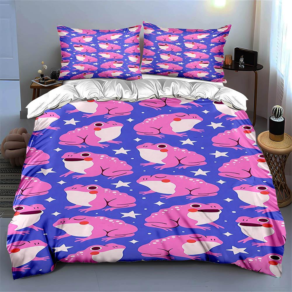 Pink frog pattern. Bedding Duvet cover sets Duvet covers Pillowcases gifts (1 * Duvet Cover 2 * Pillowcases, without duvet insert)