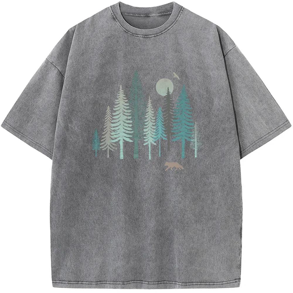 Футболка Forest Fox для мужчин, стираная, хлопковая, летняя, свободная, повседневная, отбеленная, новинка, модная, отбеленная футболка, топы, футболка