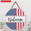 2D Flat 20*20cm 1pc 4th Of July American Flag Welcome Sign Wooden Hanging Decor, Stars Pattern Awesome Good Quality Window&garden&Door Decoration