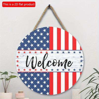 2D плоский 20*20см 1шт 4 июля День независимости США Приветственная табличка Деревянный подвесной декор, Звездный узор Потрясающее хорошее качество Украшение для окна/сада/двери